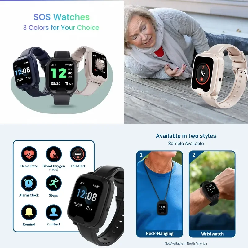 for OEM ODM SOS Watch Health Monitoring Wearable Device Elderly Safety Smart Bracelet with Fall Detection and Real Time GPS
