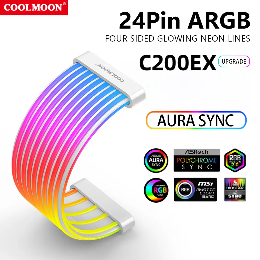 COOLMOON RGB 24PIN Motheboard Extension Cord Wire ARGB PC Case LED Light Bar 5V 3PINx2+4PIN Desktop Computer Lamp Strip Decor