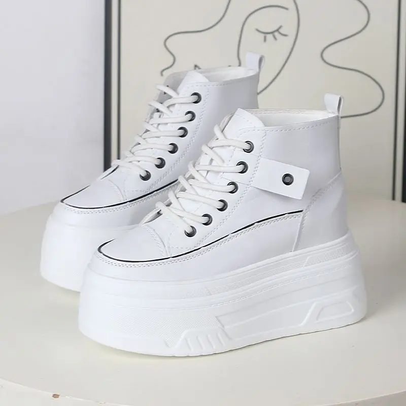 

2026 New 10CM 12CM Autumn Platform Ankle Boots Women Chunky Shoes Lace-up Tennis Sneakers Woman Leather Boots Walking shoes