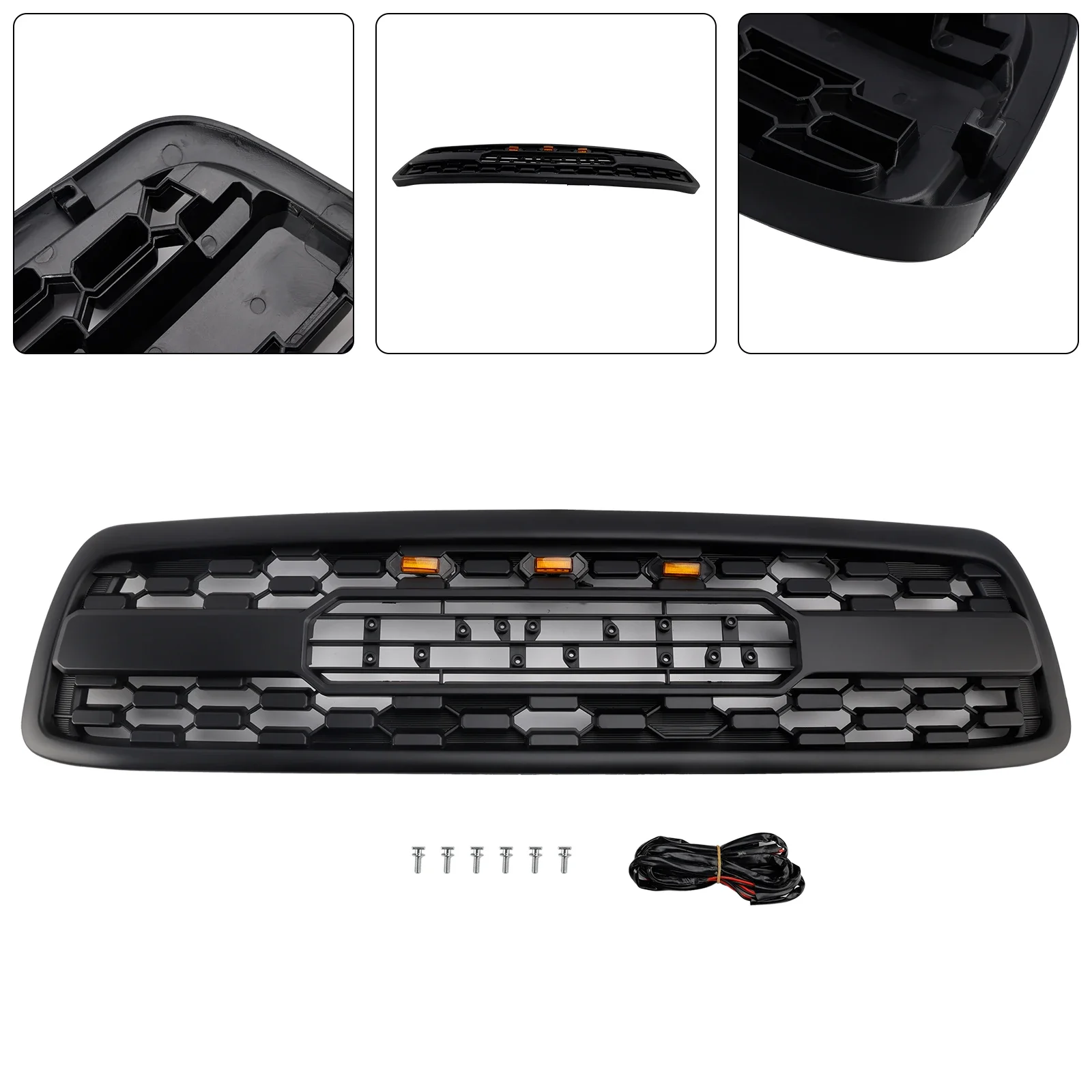 X-T Mattschwarzer Frontstoßstangengrill, passend für Toyota Tundra 2000 2001 2002, mit LED