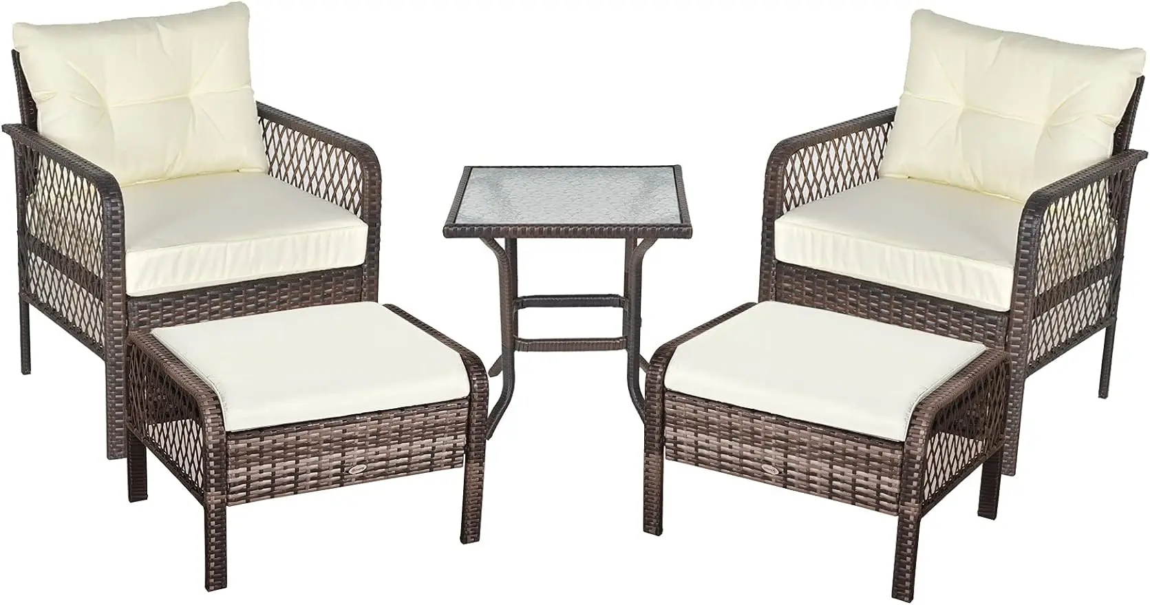 

Outsunny 5-Piece PE Wicker Patio Furniture Set with Outdoor Ottomans, Table & Chairs, Small Balcony Furniture for Backyard