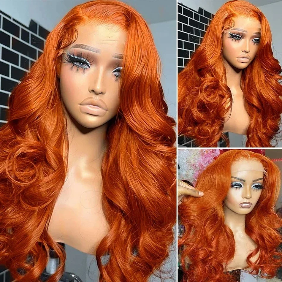 Ginger Orange Body Wave 13X6 Lace Frontal Human Hair Wig 350 Colored 13x4 Water Wave Lace Front Wig Human Hair For Women On Sale