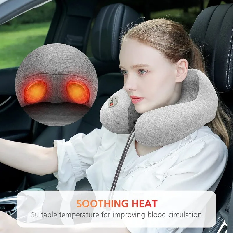 

Travel Pillow With Massage,Memory Foam Neck Pillow For Sleeping Travel Neck Massage Pillow With Heat For Neck Pain Relief
