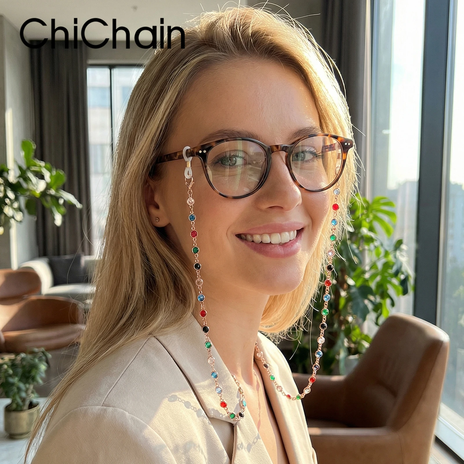Simple Pearl Gem Sunglasses Sunshade Chain Fashion Metal Mask Chain Glasses Chain Charm Metal Lanyard Glasses Frame Rope