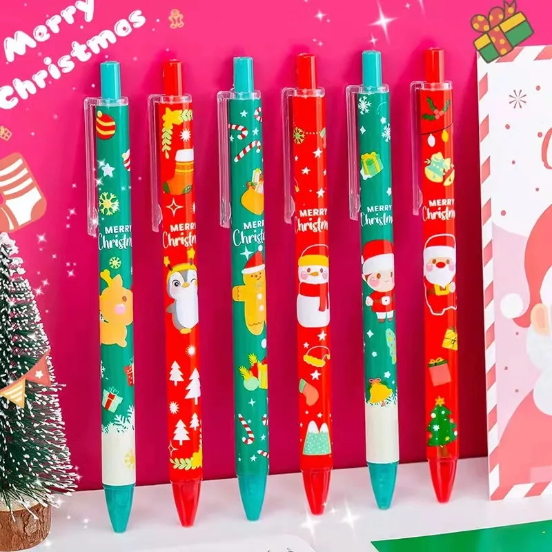 

10Pcs/Lot Kawaii Christmas Retractable Gel Pen 0.5mm Black Ink Xmas Cute Santa Claus Snowmen Pens Holiday Gift School Stationery