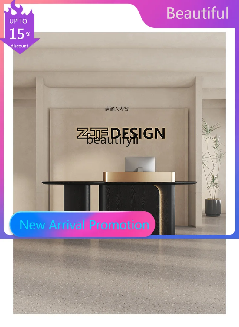 

Hotel Reception Desk Black Light Luxury Long Cashier Shop Cashier 2.4 M Reception Desk G1218