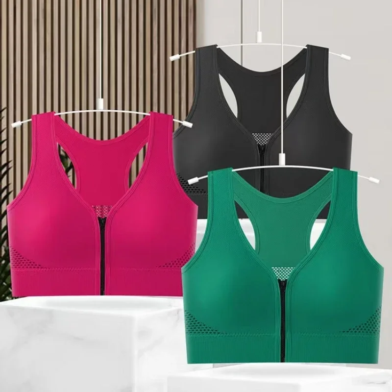 Front Zipper Bras for Women Seamless Underwear Wireless Push Up Fitness Crop Top Beauty Back Women\'s Sports Camisole