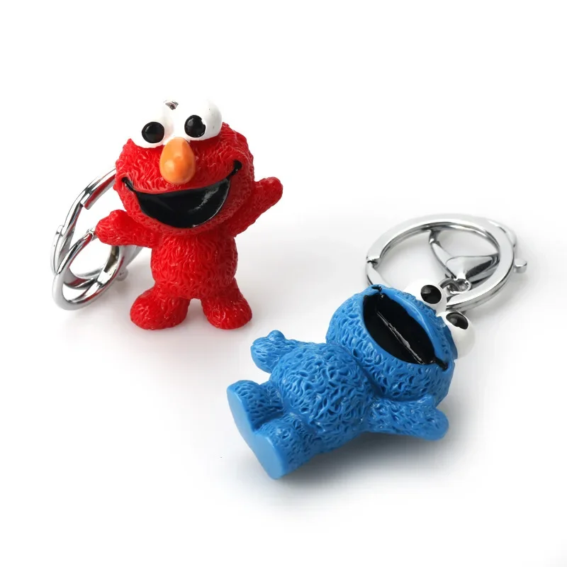 Sesame Street Elmo Cookie Monster Animation Peripheral Cartoon Doll Shape Metal Keychain Chain Couple Style School Bag Pendant