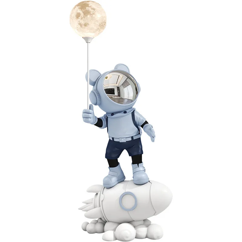 Home Decor Creative INS Large Astronaut Rocket LED Lamp Resin Crafts Figurine for Living Room Furniture Decoration Gifts