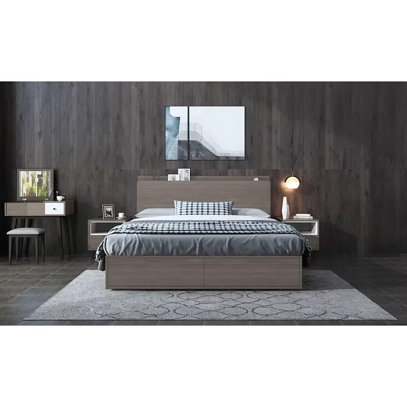 Wooden Storage Bed Frame for Queen Size Solid Wood Bedroom Set Melamine and MDF Board Furniture Bedroom Sets