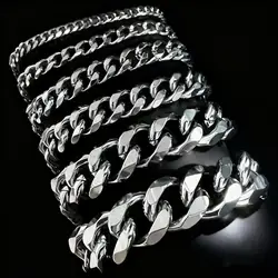 316L Stainless Steel Cuban Link Bracelet For Men Thick Heavy Hand Chains Simple Waterproof Jewelry Accessories Punk Rock Male
