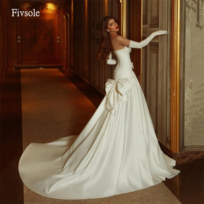 

Fivsole Opulent Sweetheart Neck A Line Wedding Dress Flower Back Bow Long Tail Bride Gowns Floor Length Bride Dress Customized