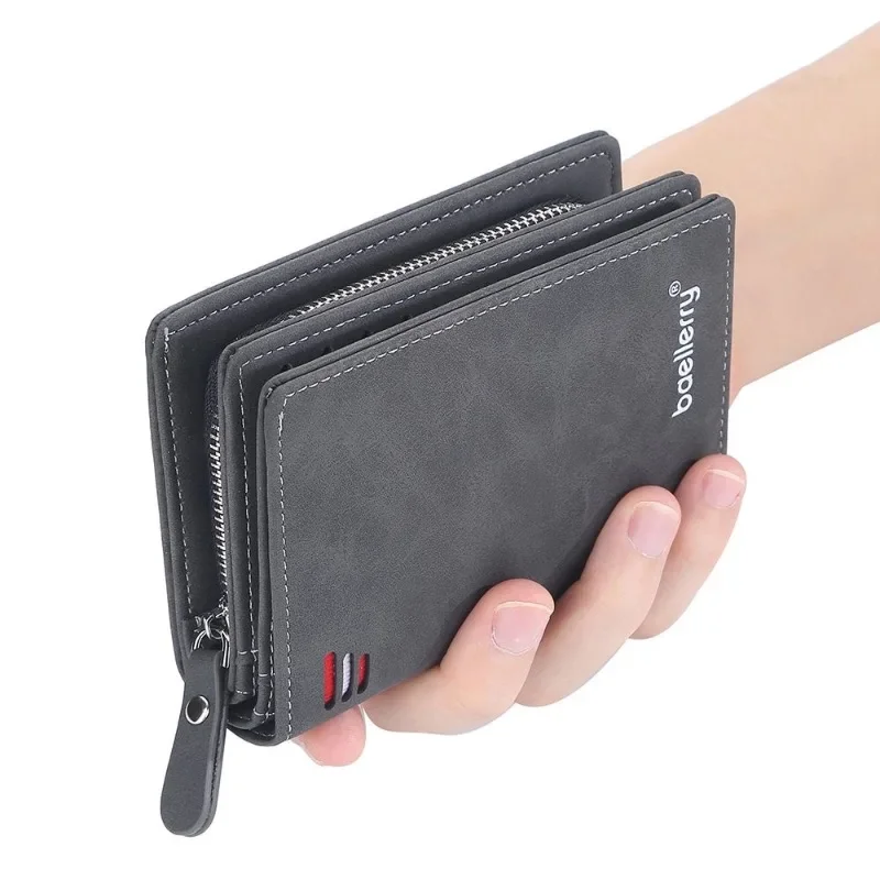 New Leather Men Wallets High Quality Zipper Short Desigh  Wallet Hipster Credit Card Holders Inserts Coin Purses Vintage Walltes