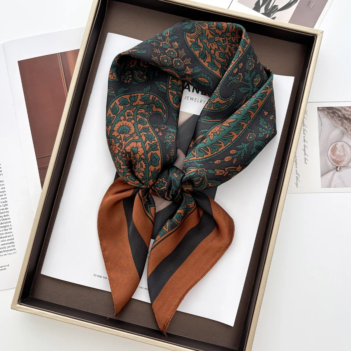 Foulard en Satin imprimé Floral pour femmes, 70cm, Design de luxe, cravate au cou, cheveux, main, poignet, châle, Hijab, Bandana, nouveau
