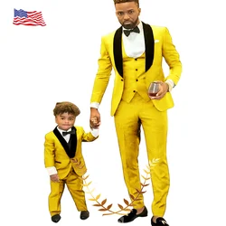 Traje de esmoquin de boda para hombre, chaqueta de fiesta de novio, pantalones, chaleco, conjunto de 3 piezas, traje masculino guapo, ropa para padres e hijos