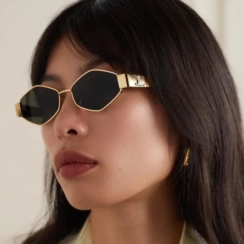 خمر الرجعية الفاخرة مضلع النظارات الشمسية النساء الرجال مصمم المعين نظارات شمسية ظلال مع إطار معدني