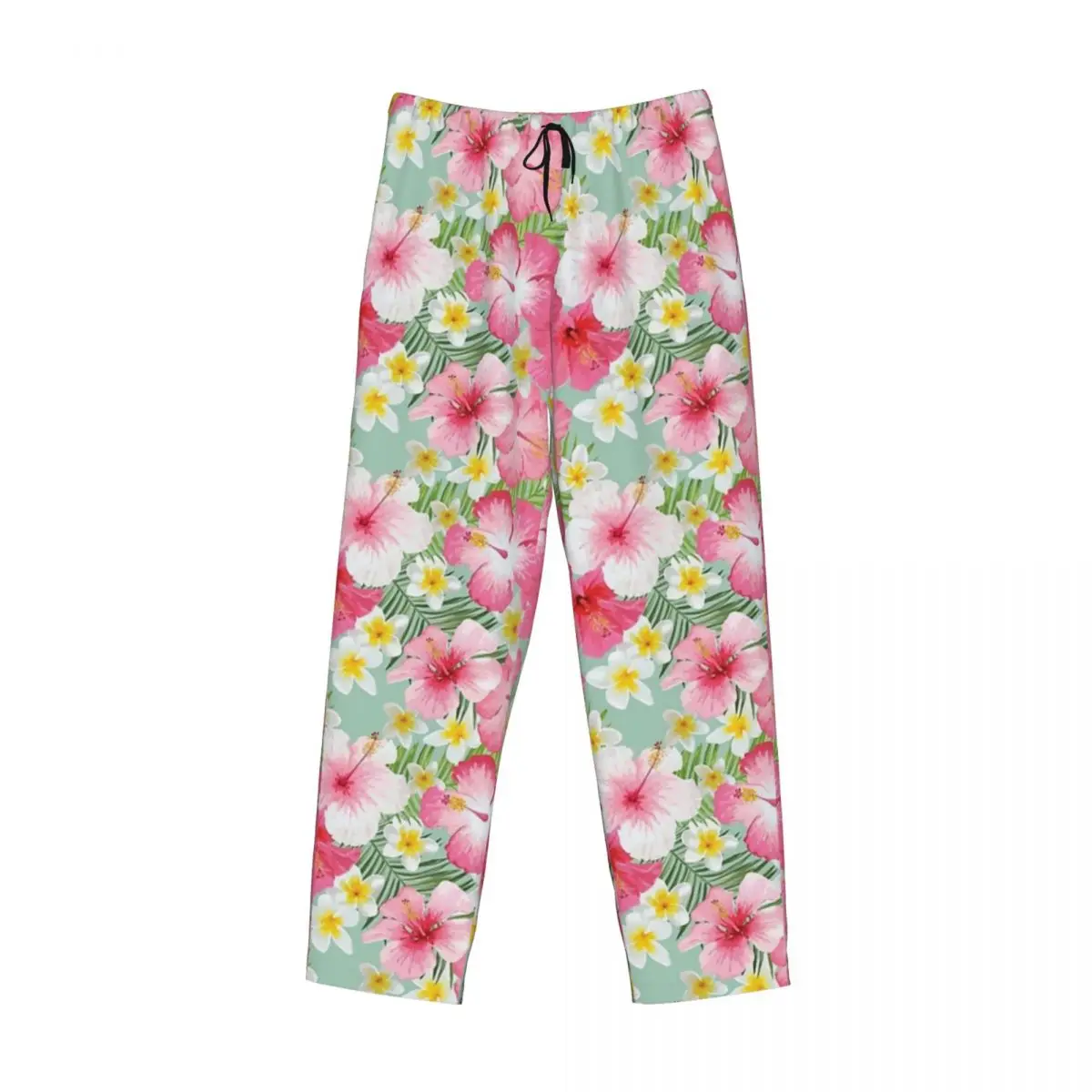 Custom Tropical Hibiscus And Plumeria Flowers Pajama Pants Men Sleepwear Sleep Lounge Bottoms with Pockets