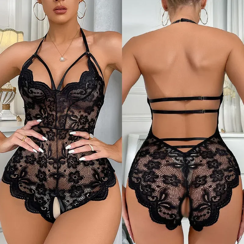 Vrouwen Exotische Kleding Sexy Zomer Kleding Vrouwen 2024 Bodysuit Transparant Eendelig Nachtclub Rugloze Kanten Halter Gebloemd Strak