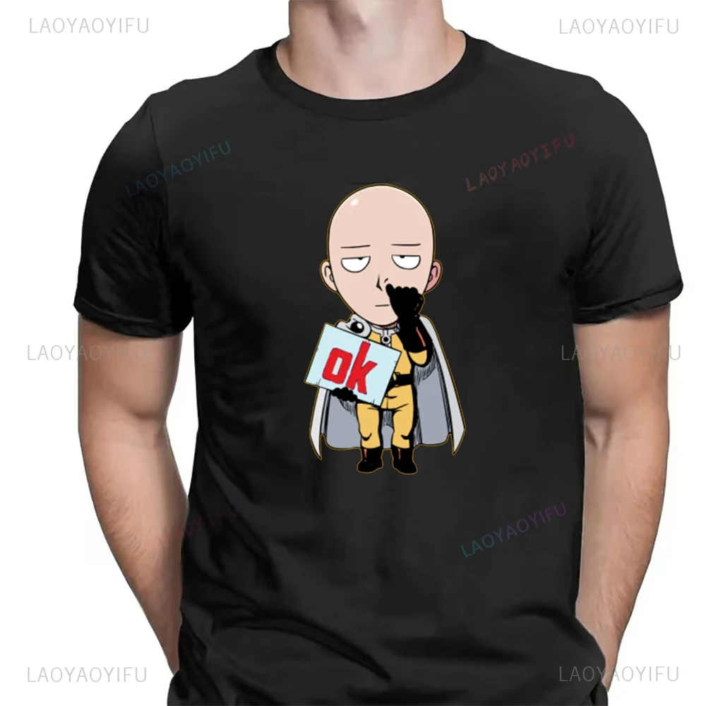 One punch man says Ok cartoon hip hop crew neck casual fashion street wear trend summer comfortable men women universal T-shirt