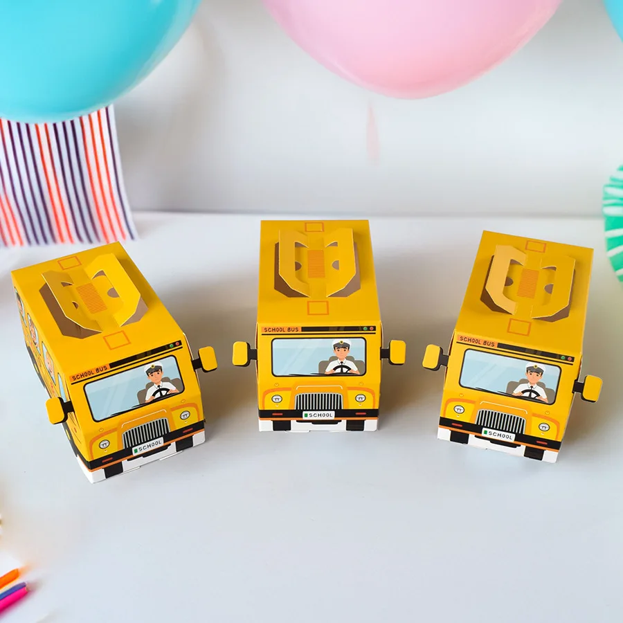 5 Pcs Cartoon School Bus Shape Candy Boxes