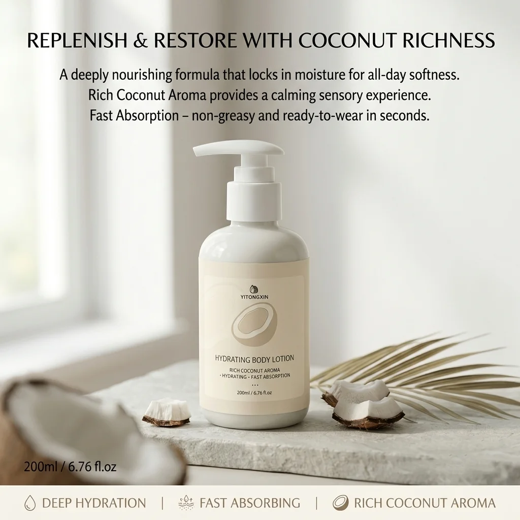 200ml Coconut Body Lotion Plumping Velvety Fast-Absorbing Non-Greasy For All Skin
