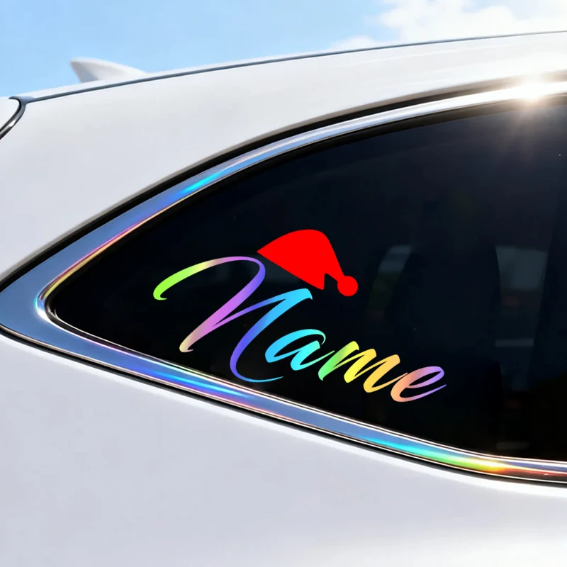 

1 шт., индивидуальное ваше имя с рождественской шляпой, автомобильные наклейки, водонепроницаемые самоклеящиеся DIY чашки для мотоцикла, ноутбука, рождественские украшения