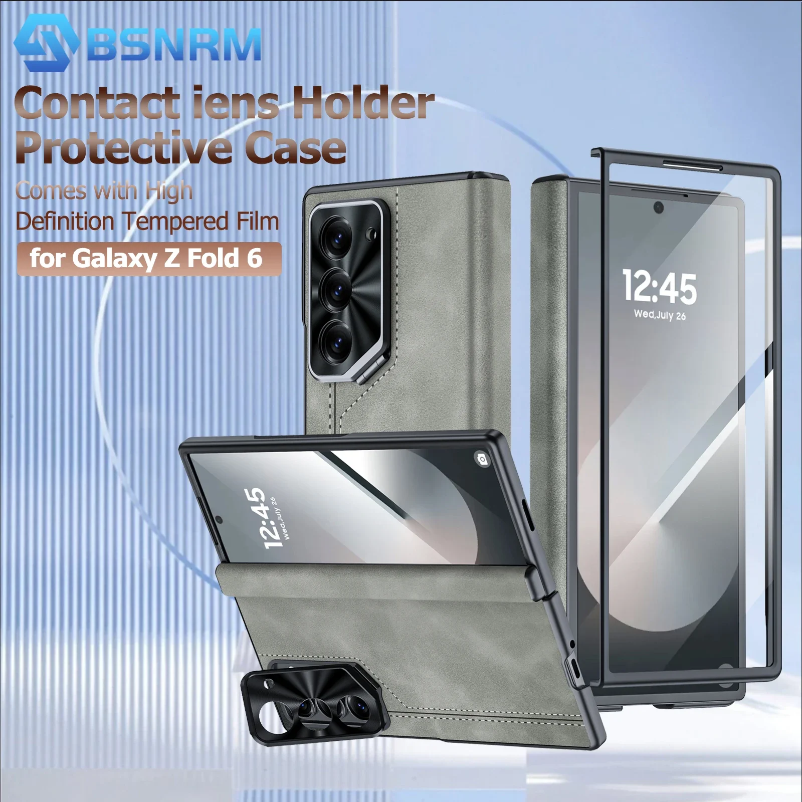 

Для Samsung Galaxy Z Fold 6, матовый кожаный чехол из искусственной кожи, защита шарнира, держатель камеры и защита экрана, противоударный чехол для ПК, серый