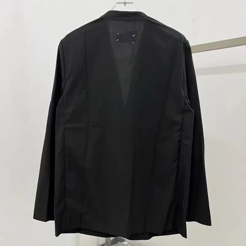 Man Woman Same 2024ss New Buttonless Collarless Casual Suit Thin Black Loose Cardigan Best Quality Streetwear Jacket