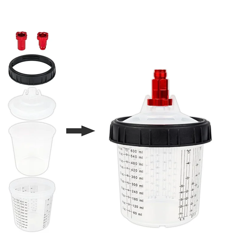 SEWS-2X 600Ml Disposable Paint Cup With Connector Sprayer Cup Paint Mixing Cup Type H/O Quick Cup Spraying 16X1.5MM External
