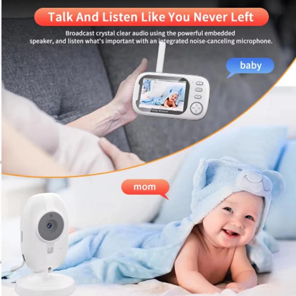 3.5 inch Wireless Video Baby Monitor Night Vision Temperature Monitoring 2 Way Audio Talk Baby Nanny Security Camera