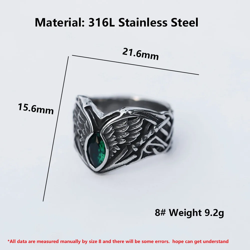 2023 NEW Men\'s 316L stainless steel rings Eagle Wings With Zircon Colorful Stones Special Shape VIKING jewelry free shipping