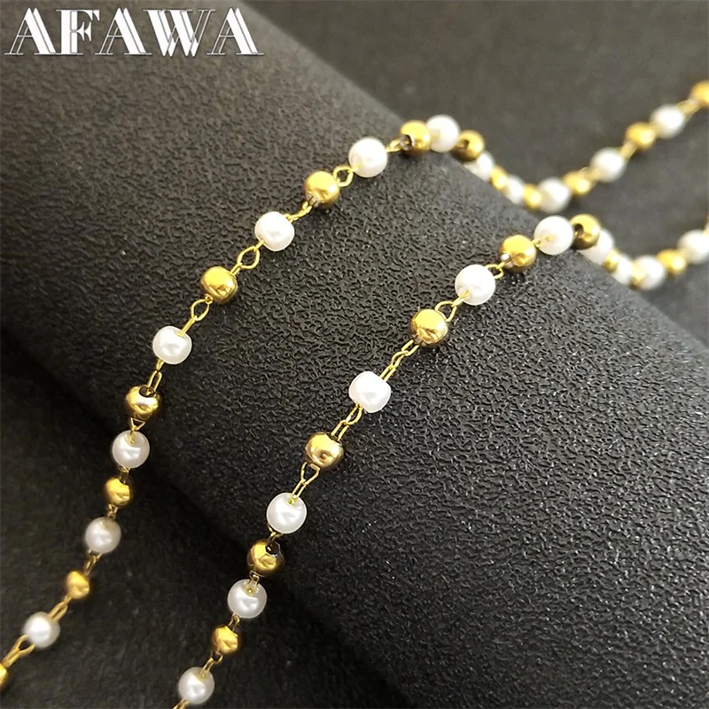 Aesthetic Stainless Steel Imitation Pearl Bead Ball Necklace Bracelet Chain for Women Accessories Gifts Jewelry collares LT104S2