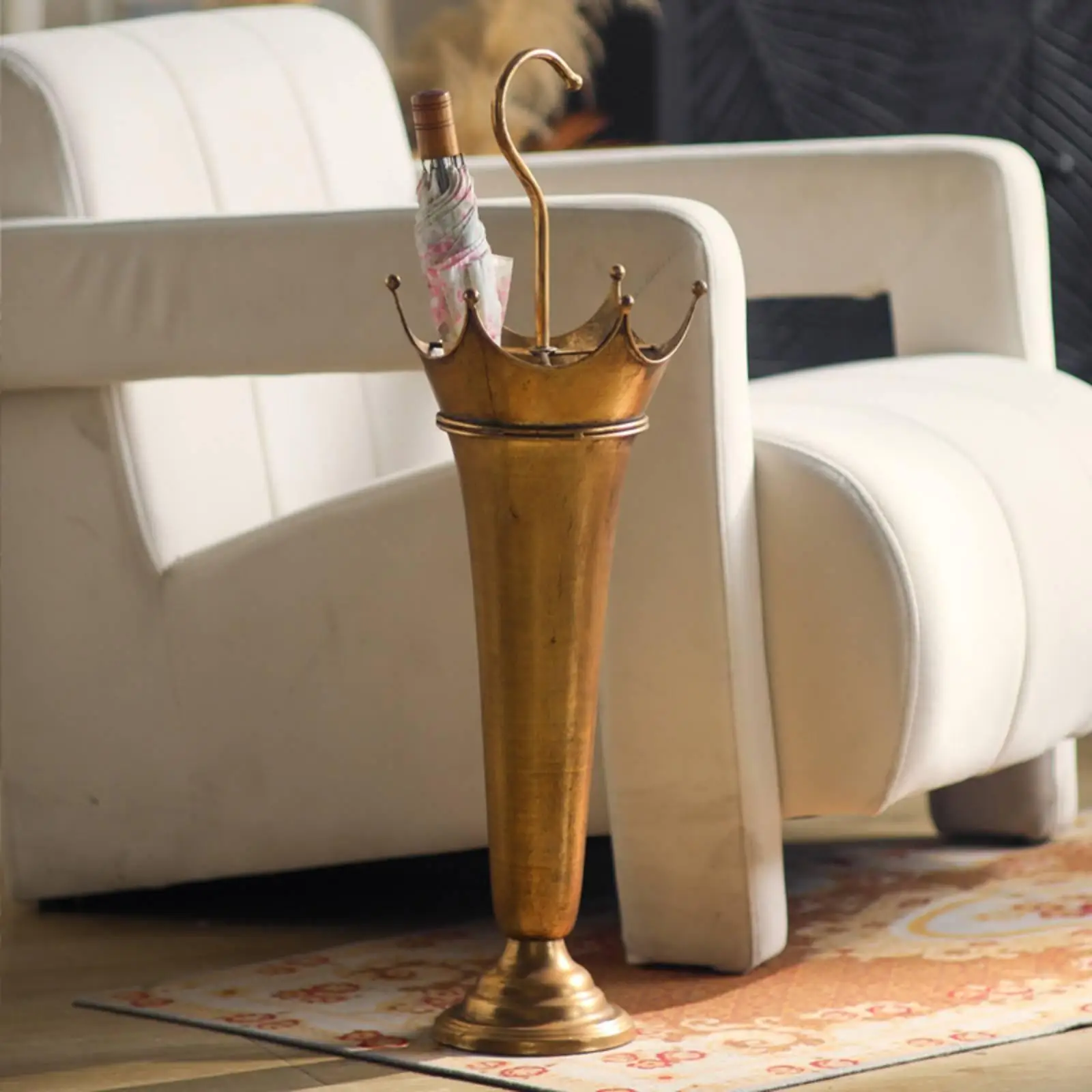 Antique Bronze Umbrella Stand with Handle Decorative Iron Umbrella Stand Indoor
