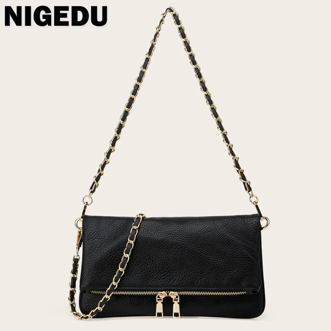 PU Leather Folding Clutch for women Shoulder Bag chain Luxury Designer lady Handbags and Purses ladies Crossbody bags Clutches