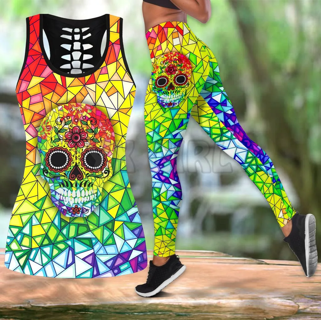 Skull Butterfly Combo Tanktop + Legging  3D Printed Tank Top+Legging Combo Outfit Yoga Fitness Legging Women