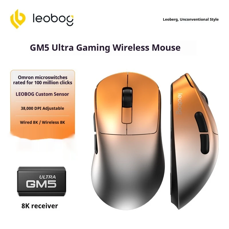 LEOBOG GM5 Ultra Mouse Tri Mode Wireless Lightweight Adjustable DPI Long Battery Life Ergonomic Gaming Mouse for PC Laptop Gamer