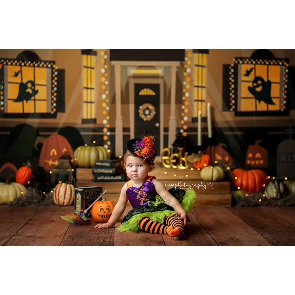 ฮาโลวีน Haunts ภาพพื้นหลัง Tombstone Skeleton ฟักทอง Photo Studio Props เด็กภาพเค้ก Smash การถ่ายภาพฉากหลัง