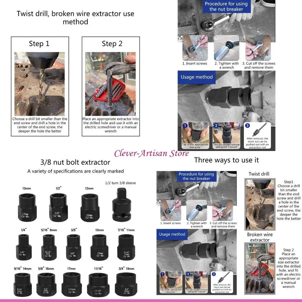 

E06B 28Pieces Multifunctional Impact Bolt Impact Bolt Nut Remover Set Impact Bolt Nut