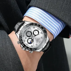 2024 Men's Watch Belt Waterproof Multi -function Chronograph Racing Dial Male's Wristwatch