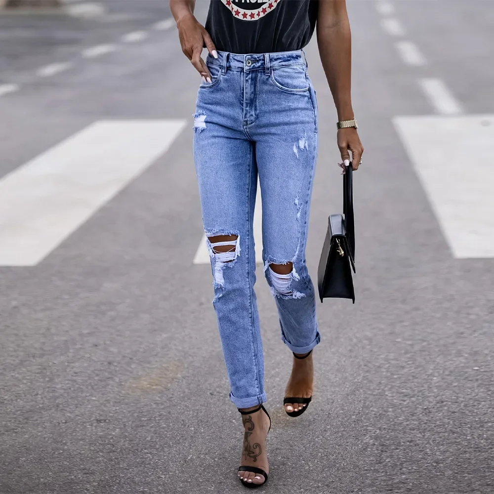 

Elastic distressed leggings jeans