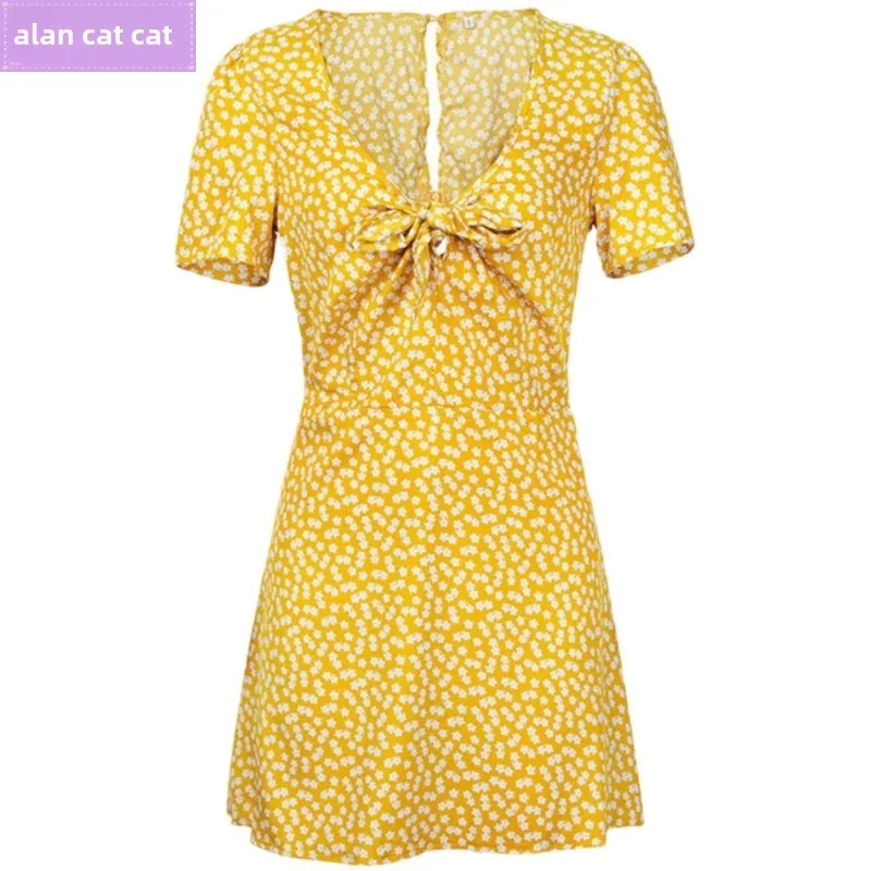   Faion été décontracté Dr femme imprimé fleuri rue Sle V-Ne taille moyenne jupe trapèze ort Sve Dr