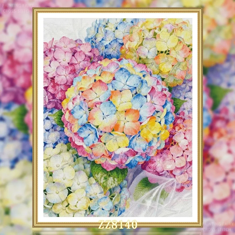 

ZZ8169-Hydrangea 11CT 14CT 16CT 18CT Print On Canvas Cross Stitch DIY Set Kit Needlework Embroidery 152 Colors