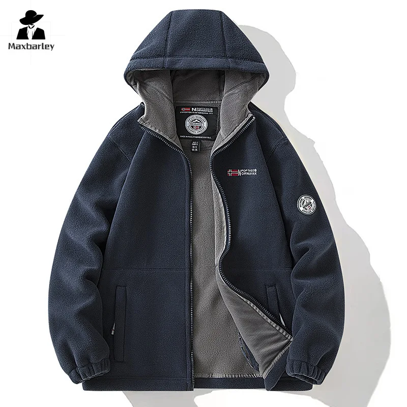 Parka polar de lã masculina com bolsos, jaqueta dupla face, casaco quente com capuz, marca unissex de alta qualidade, inverno, à prova de frio