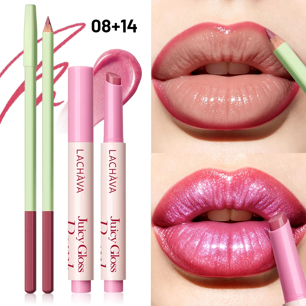 Lip Liner & Juicy Gloss 2 Pack, Smooth High Pigment Lip Contour Pencil, Shiny Glass Finish Lip Gloss, Long Wear Fadeless Daily