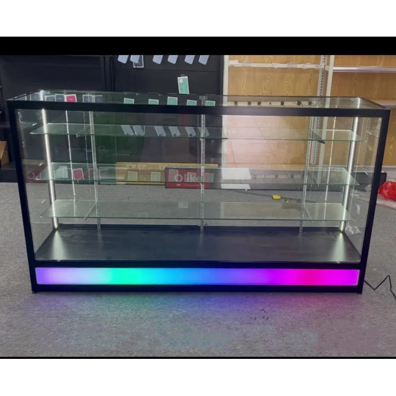 Custom hot locable glass display showcase phone repair shop showcase counter with LED light