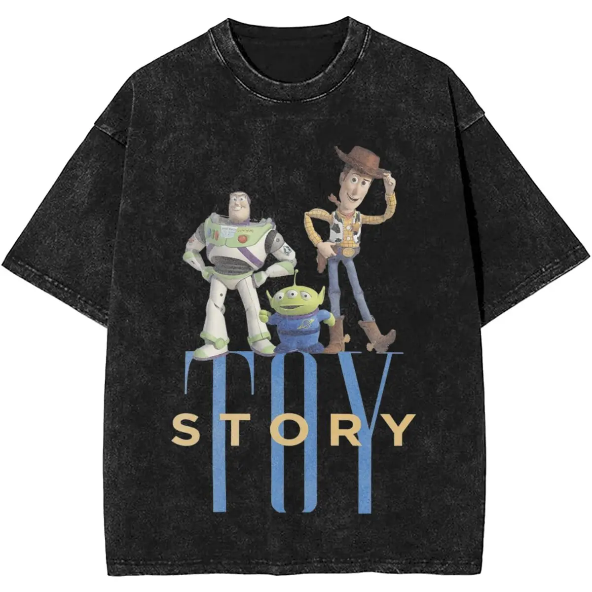 Printed Toy Story Cartoon Characters T Shirt Outfit for Men Women Funny Woody Buzz Lightyear Washed Tees Oversize T-shirt