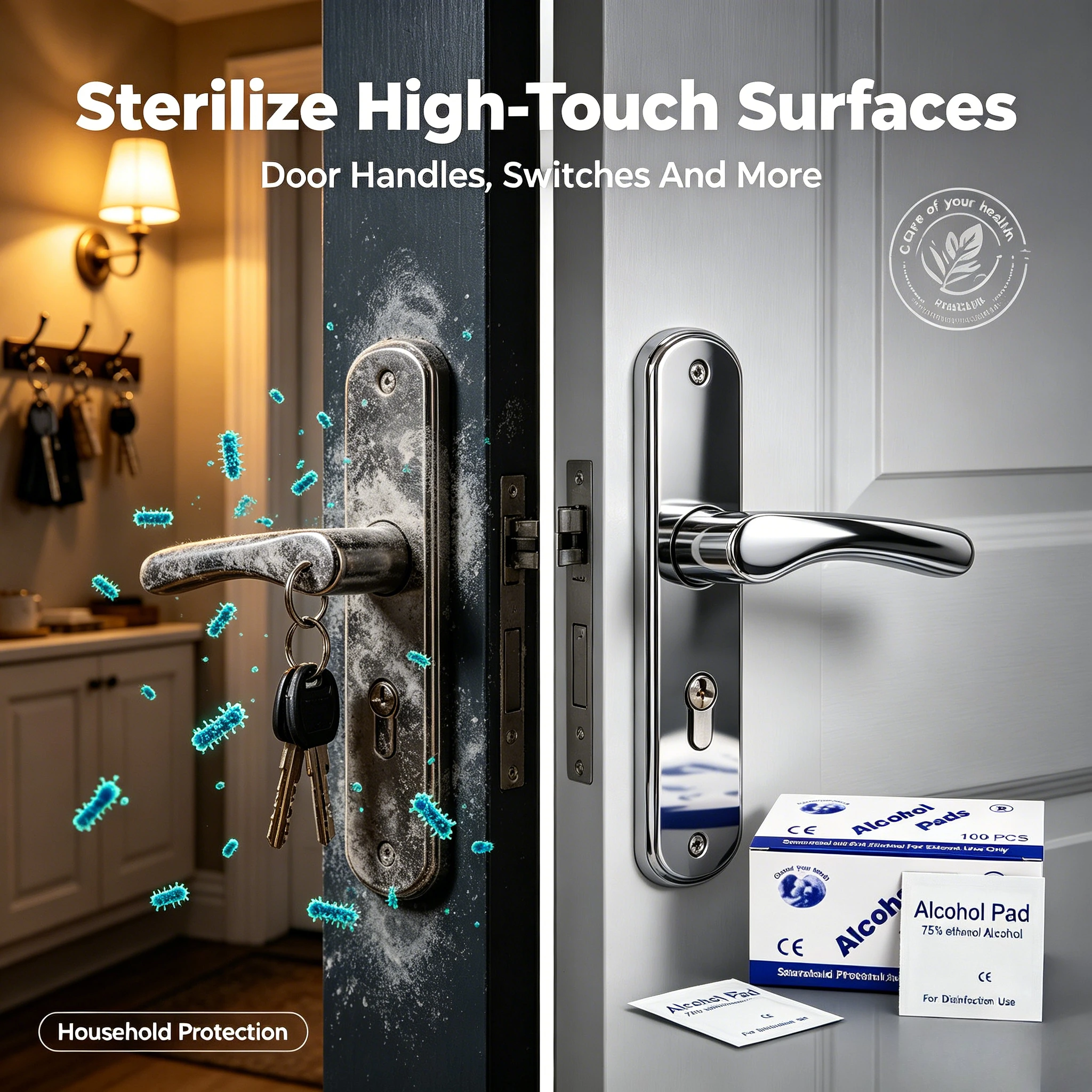 Portable Home Alcohol Swab Single Pack; Quick Disinfection of Bacteria for Wounds and Items; 75% High Concentration Alcohol
