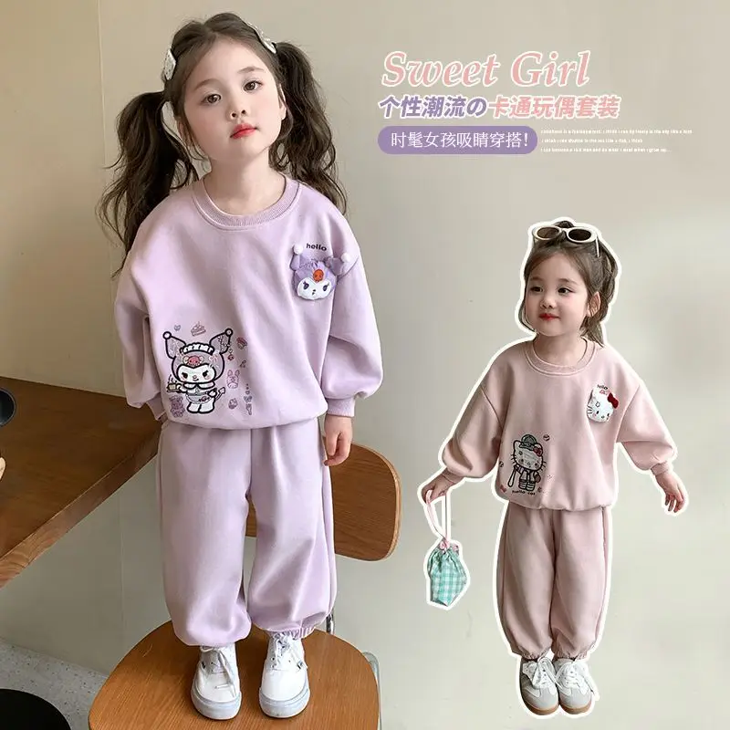 

Kawaii Kuromi Hello Kitty Sanrio Student Cute Cartoon Long Sleeve Hoodie Children Comfortable Warm Trousers Sportswear for Kids