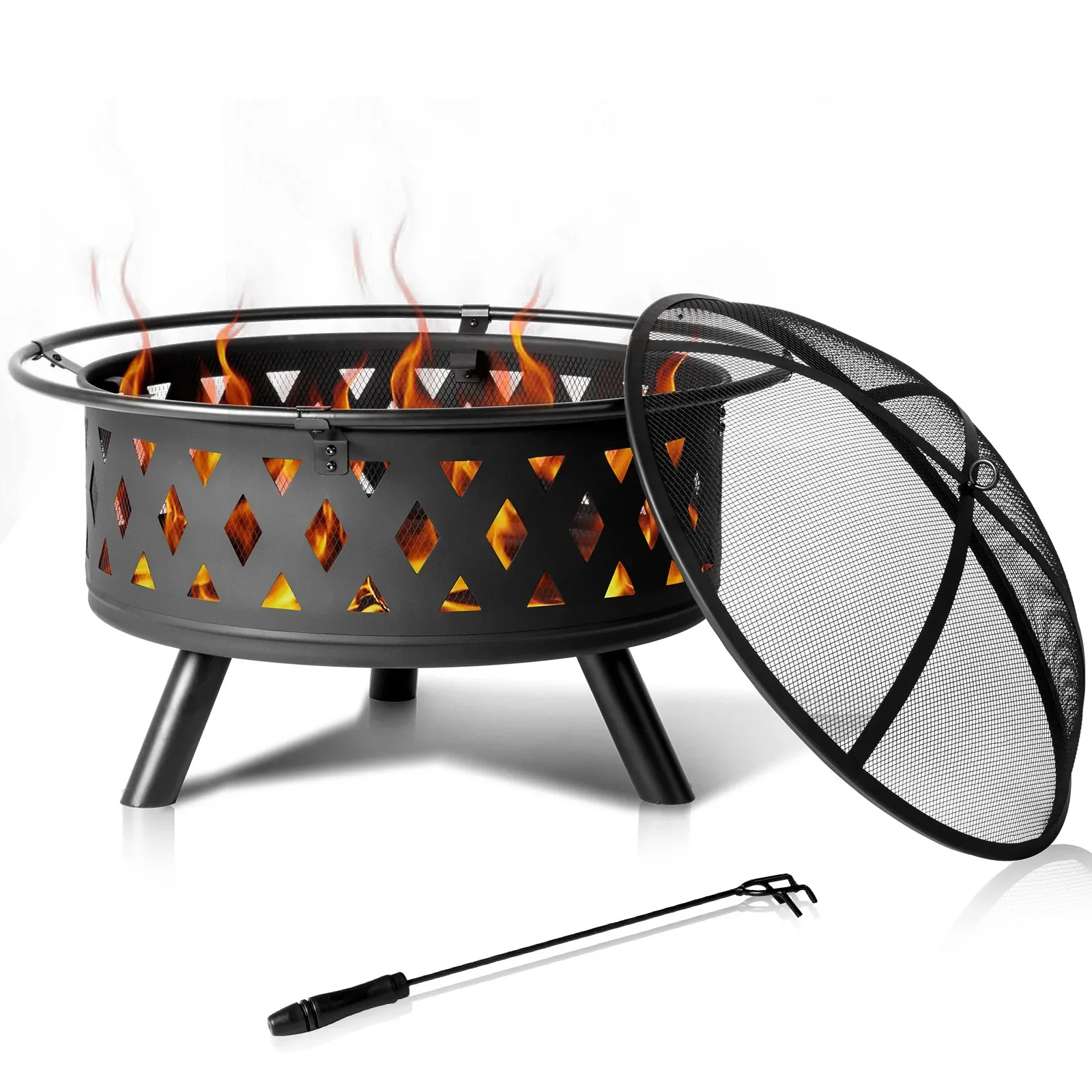 

30" Outdoor Wood Burning Metal Fire Pit Backyard Patio Garden Round Stove Heater