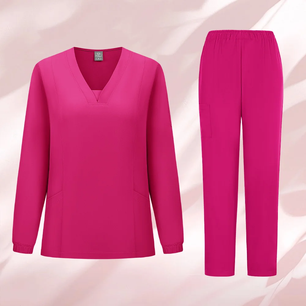 Ensemble de gommage médical à manches longues, uniforme de gommage d'hôpital 7 couleurs, uniformes chirurgicaux, vêtements de travail pour Salon de beauté clinique, Spa, haut et pantalon
